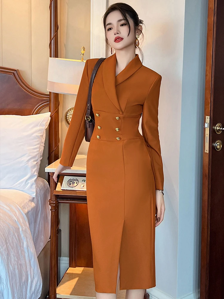 New Ladies Work Style Formal Occasion Pencil Dresses Women Clothing Elegant Office Commute Long Sleeve Slim Dress Robe Vestidos