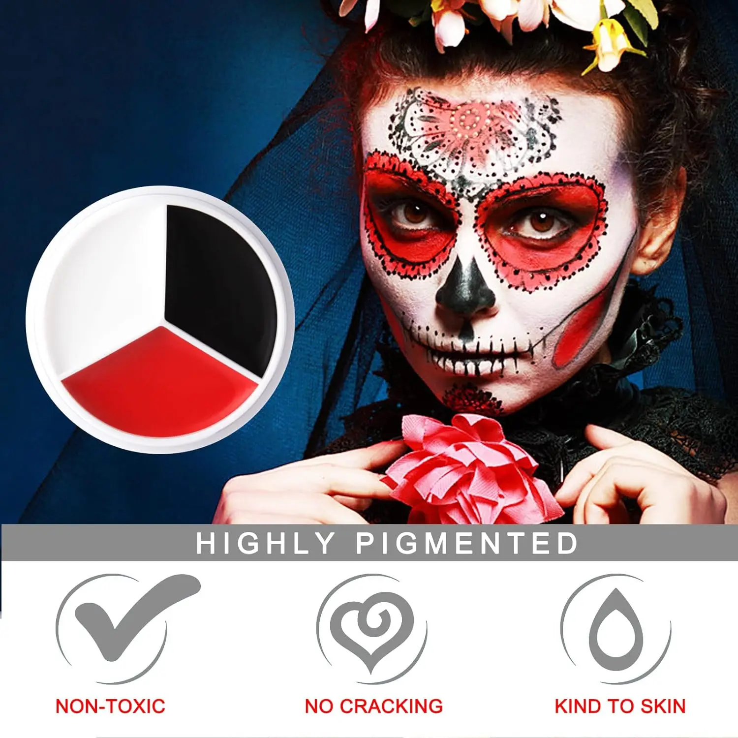 Halloween Makeup Palette Face Body Paint Makeup Wheel White Black Red Waterproof Zombie Skeleton Cosplay Makeup Face Painting