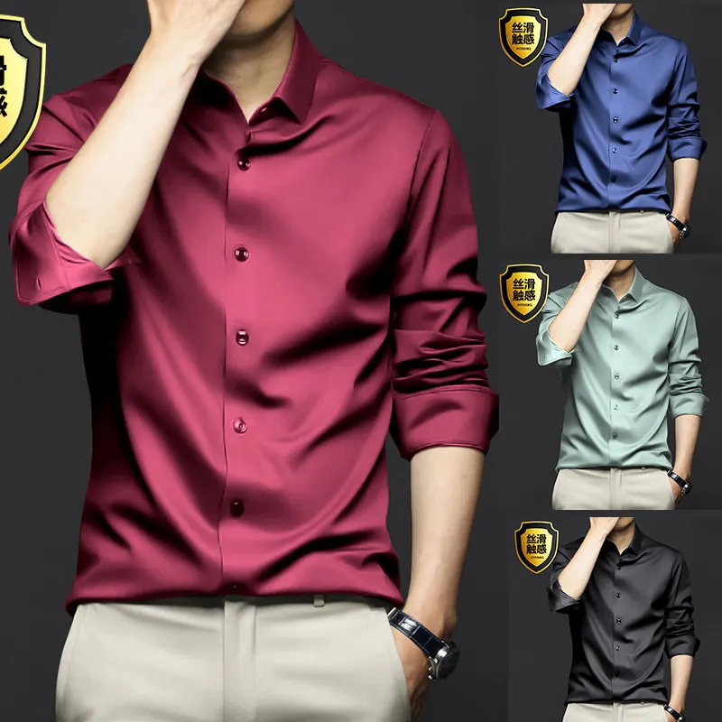 6XL men\'s shirt formal long sleeve Spring and autumn ice silk large size business casual high quality free wear breathable