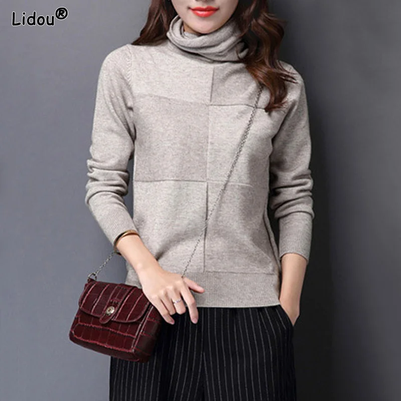 

Bottoming Pullovers Turtleneck Solid Patchwork Straight Knitted Keep Warm Casual 2022 Women's Clothing Autumn Winter Thin Simple