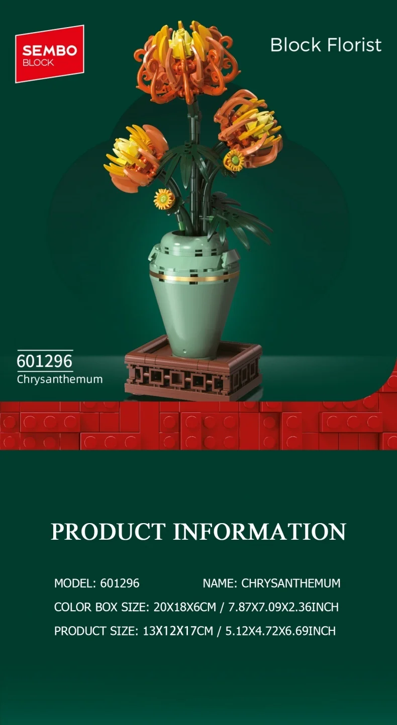 SEMBO Ewige Blume Pflaumenblüte Bausatz MOC Topfpflanzen-Modell Bausteine Spielzeug Heimdekoration Geburtstags-/Festtagsgeschenke – Detail 7