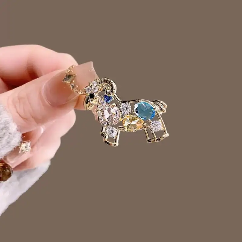Lovely Rhinestone Zodiac Sheep Brooch, Cute Animal Clothing Accessory, Festival Decor, Alloy Year Of The Sheep Pin New Year Gif