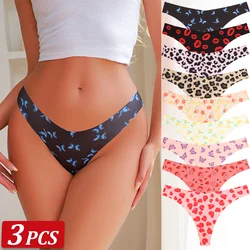 3Pcs Ultra-thin Underwear For Women Sexy Graphic Print Seamless Thongs Female Stretch Leopard G Strings Comfort Lingerie