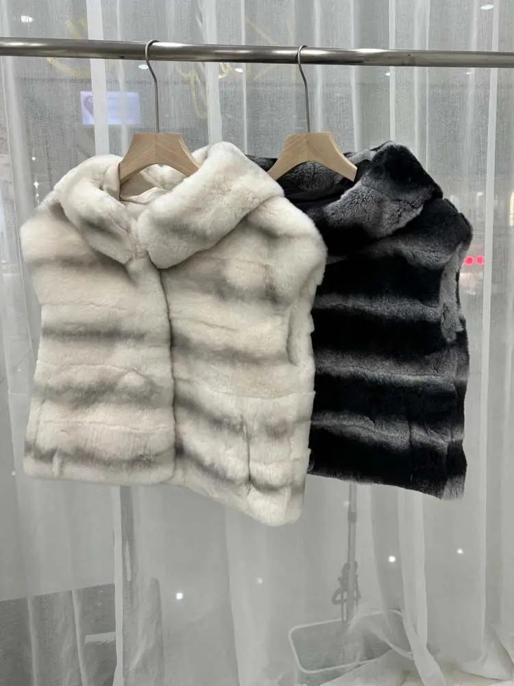 

Winter New Chinchilla Large Hat Genuine Fur Whole Rex Rabbit Fur Sleeveless Vest Outerwear Warm