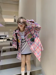 ADAgirl Vintage Plaid Blouse Harajuku Streetwear Oversize Shirts for Women Korean Style Hip-hop Loose Long-sleeved Coat Y2k Tops