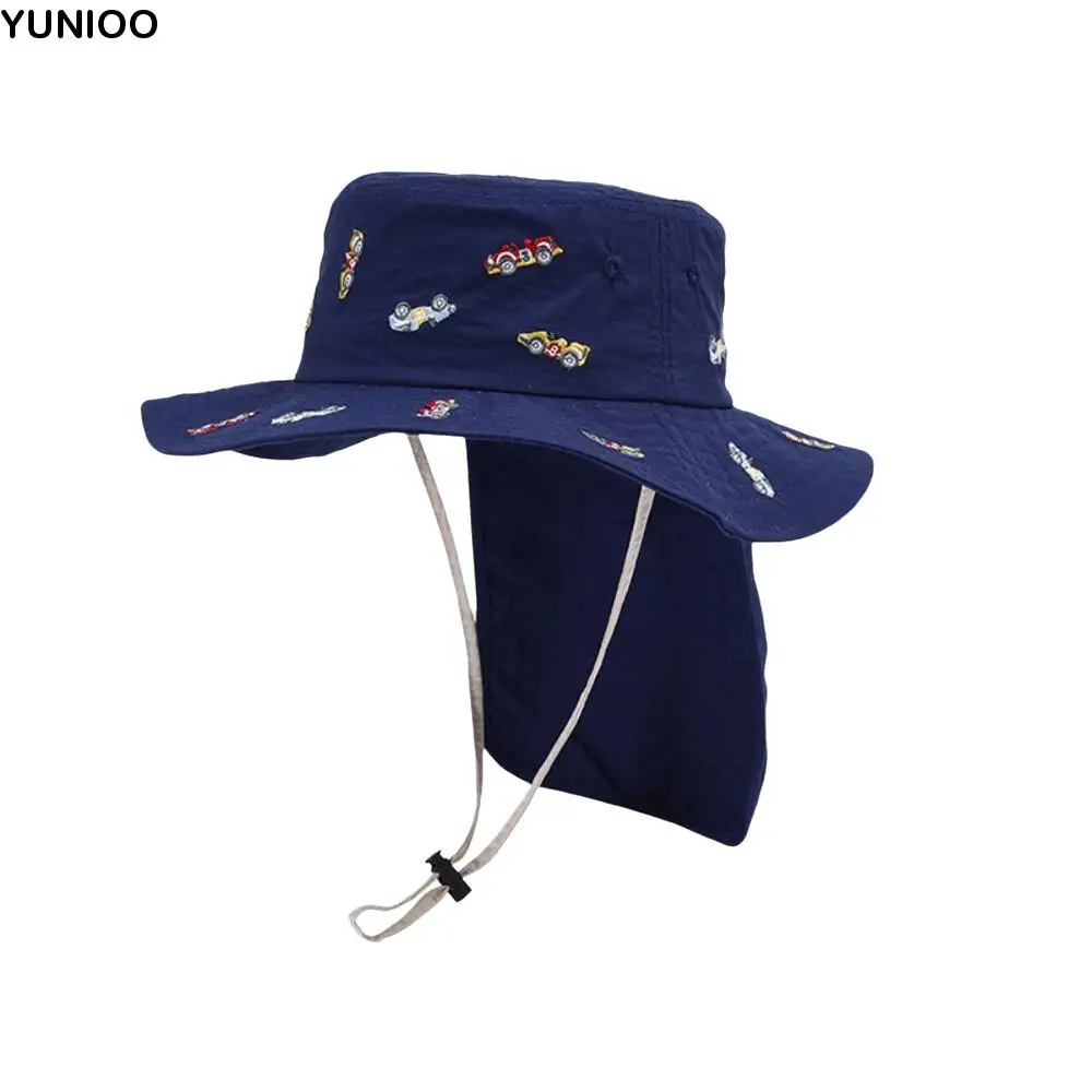 

Sunshade Kawaii Children Panama Cap Cartoon Embroidery Neck Protection Broad Brim Bucket Hat Quick-dry Soft Baby Sun Hat Boys
