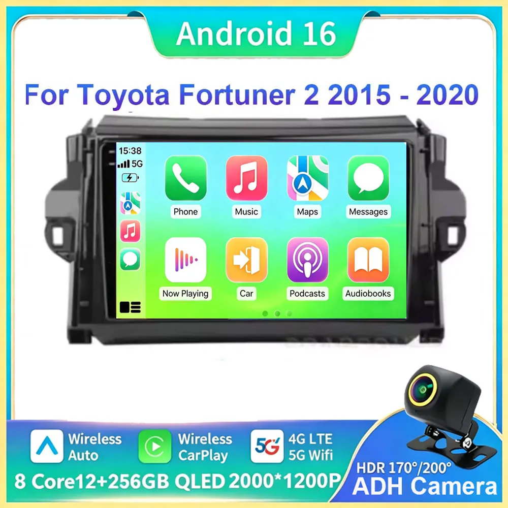 Car Android 16 For Toyota Fortuner 2 2015 2016 - 2020 Car Radio Video Multimedia Player GPS Navigatio Carplay 2 Din