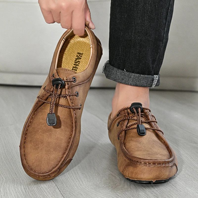 

2026 Spring New Men's Comfortable Round Head Soft Bottom Large Bean Shoes Fashion Brand Men's Breathable Anti Slip Driving Shoes