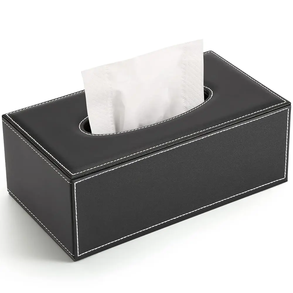 

Tissue Box Cover, PU Leather Tissue Box Holder Rectangular Box Covers for Home/Office/Car Decoration 9.92\X5.51\X3.62\ - Black