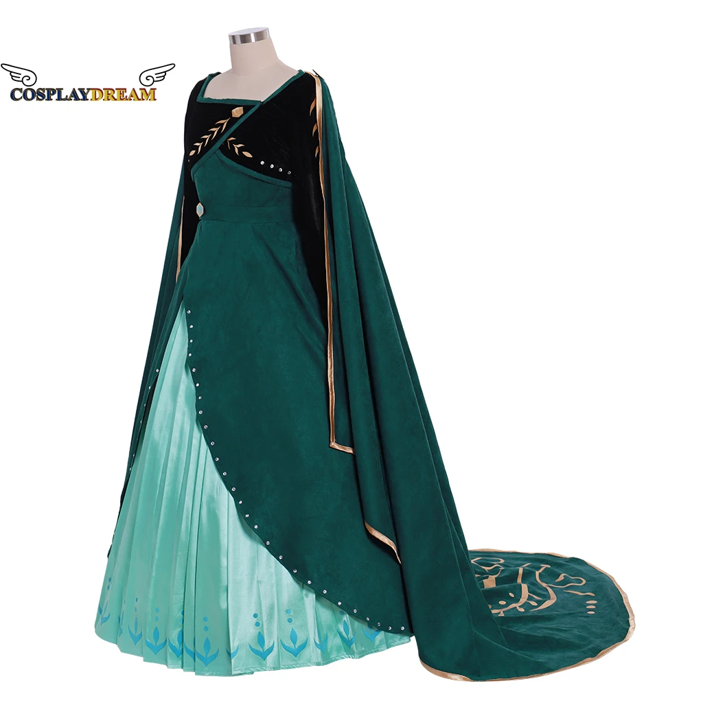 Moive Princess 2 Anna Coronation Dress Women Green Long Gown Cape Adult Girl Halloween Carnival Party Cosplay Costume Crown Suit