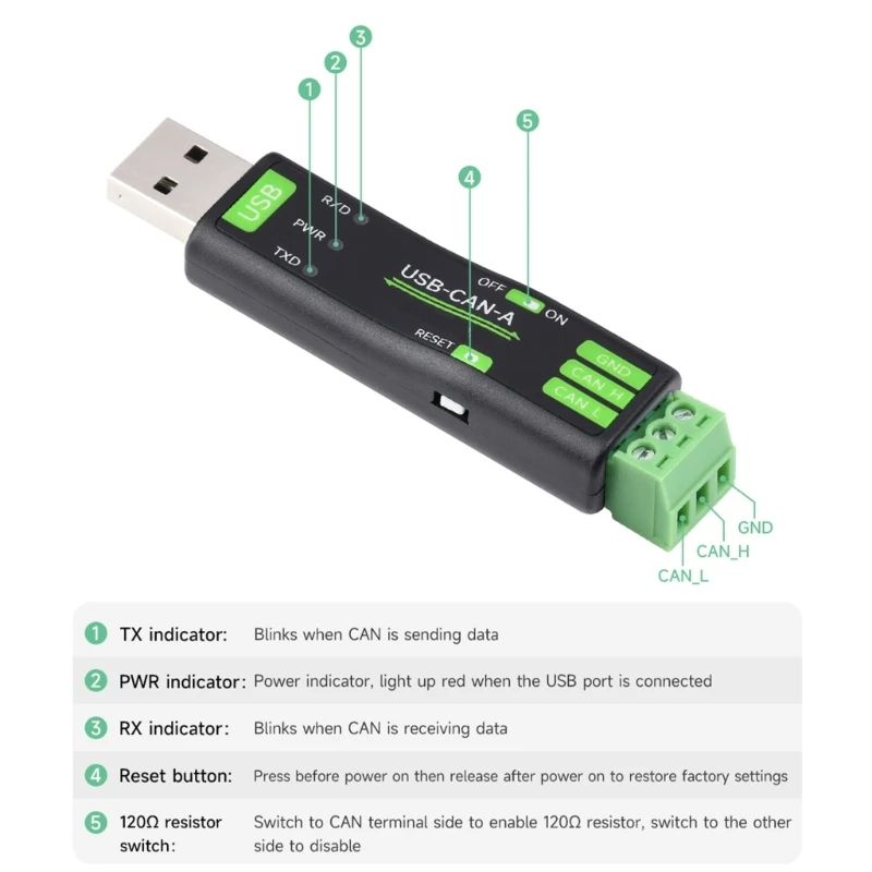 Fast Speed USB to CAN Bus Adapter Efficient Data Transfer and Communication for Computer to Devices Connector Accessories