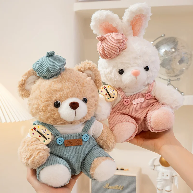 Wholesale With Hats Bear Wear Clothes Plush Toys Overall Fluffy Bunny Soft Stuffed Toys Handmade Cartoon Rabbit Stuffed Animal