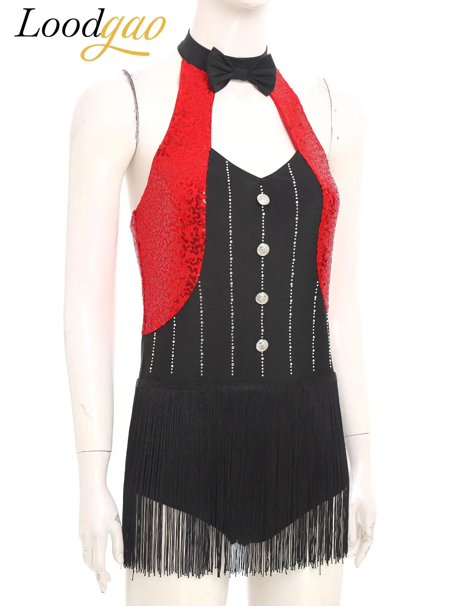 

Adults Tuxedo Jumpsuit Fringe Bodysuit Women Sparkly Leotards Latin Jazz Dance Costume Sequins Performance Dress Ballroom Outfit