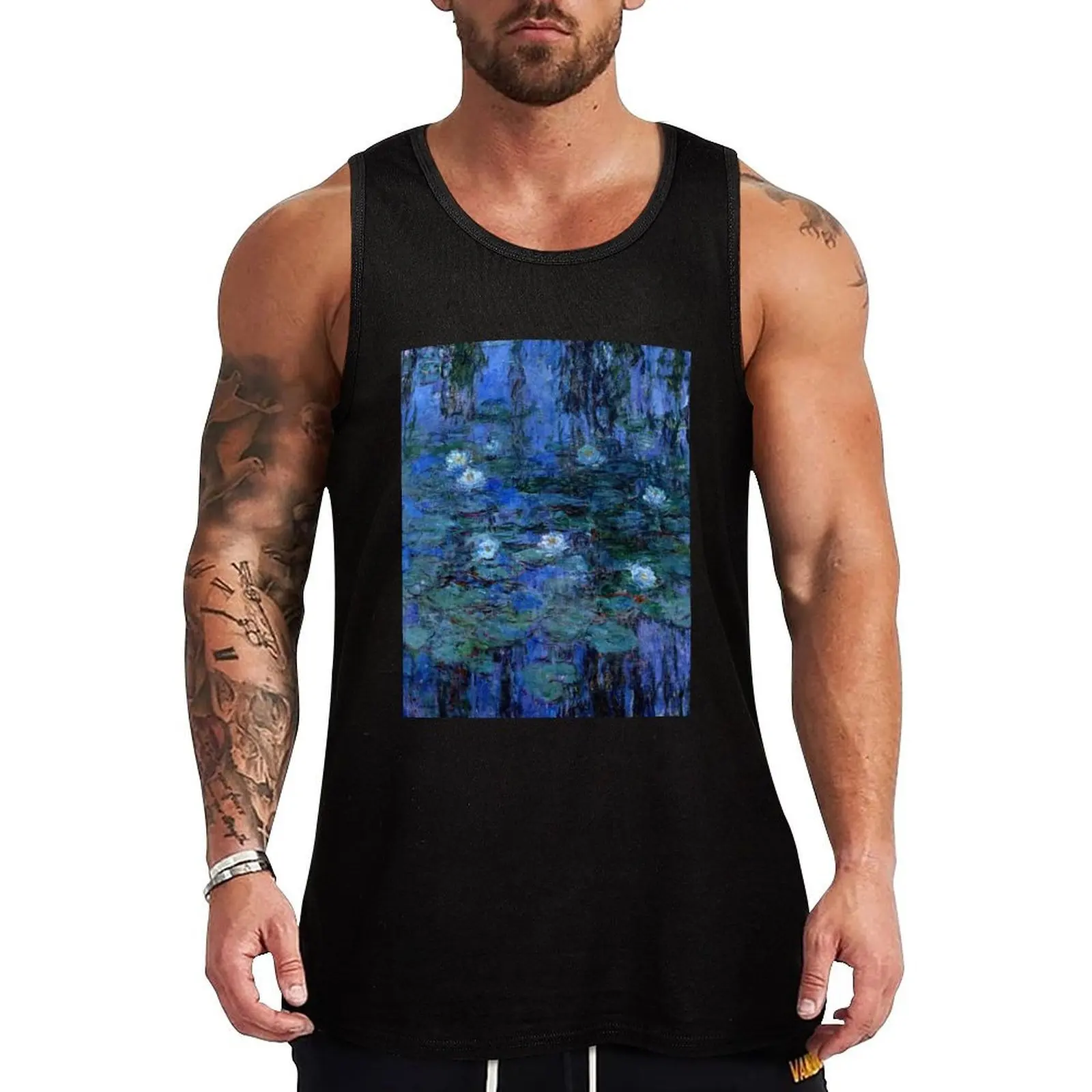 

Water Lilies Monet vibrant blue Tank Top plain t-shirt gym accessories men cotton t-shirts man