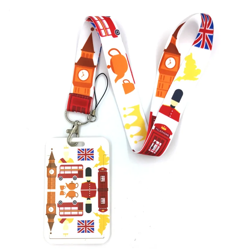 British Bus Vintage Lanyard Credit Card ID Holder Bag Student Women Travel Card Cover Badge Car Keychain Decorations Decorations