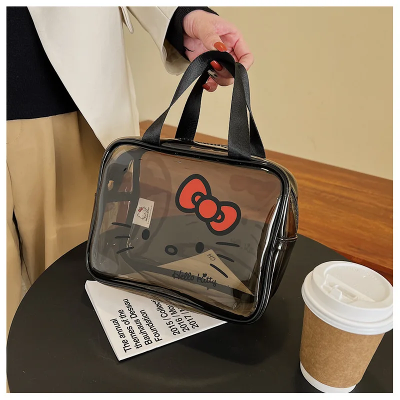 Nuova vendita calda Hello Kitty Borsa per trucco trasparente genuina Organizzatore Borsa per cosmetici a prova di acqua a mano Borsa per il lavaggio Sanrio Borsa da toilette