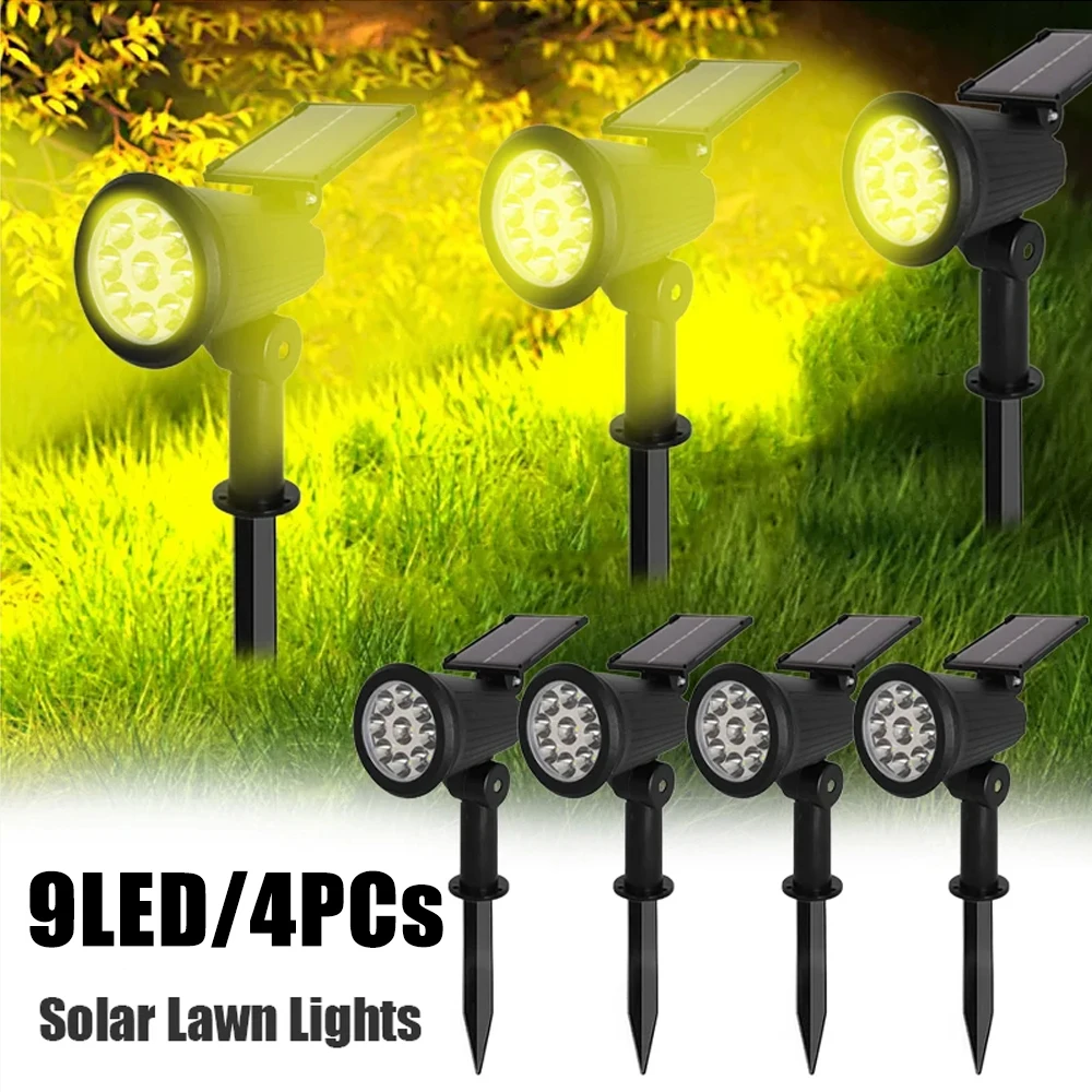 9 LEDs Solar Spotlights Outdoor IP65 Waterproof Spot Lights Brightness Adjustable for Garden Backyard Driveway Patio Law Decor