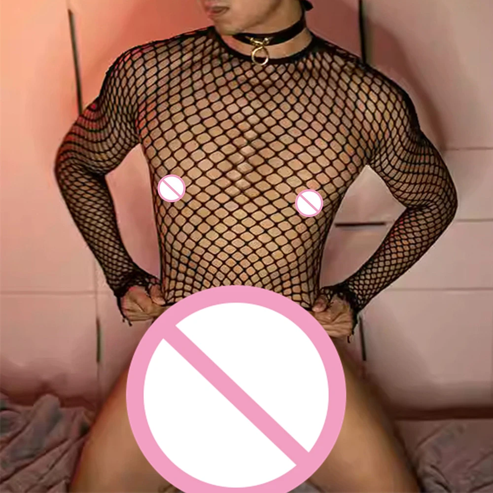 Bodystockings seksi iç çamaşırı erkek külotlu çorap açık kalça adam seks çorap yetişkin 18'li erotik örgü Sissy şeffaf eşcinsel Bodysuits