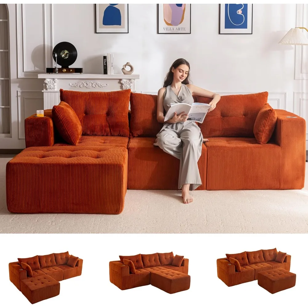 

Modular Sectional Sofa Couch, L Shaped Modern Cloud Couch with 1 Ottoman, Sofa in A Box, Tufted 4-Seat Boneless Sleeper Chair f
