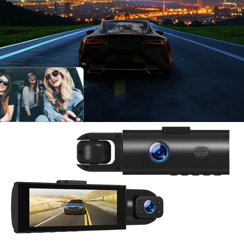 Triple Lens Vehicle Dashboard Camera 4K Video, In Car Monitoring and Face Recognition Suitable for Driving Record Safety