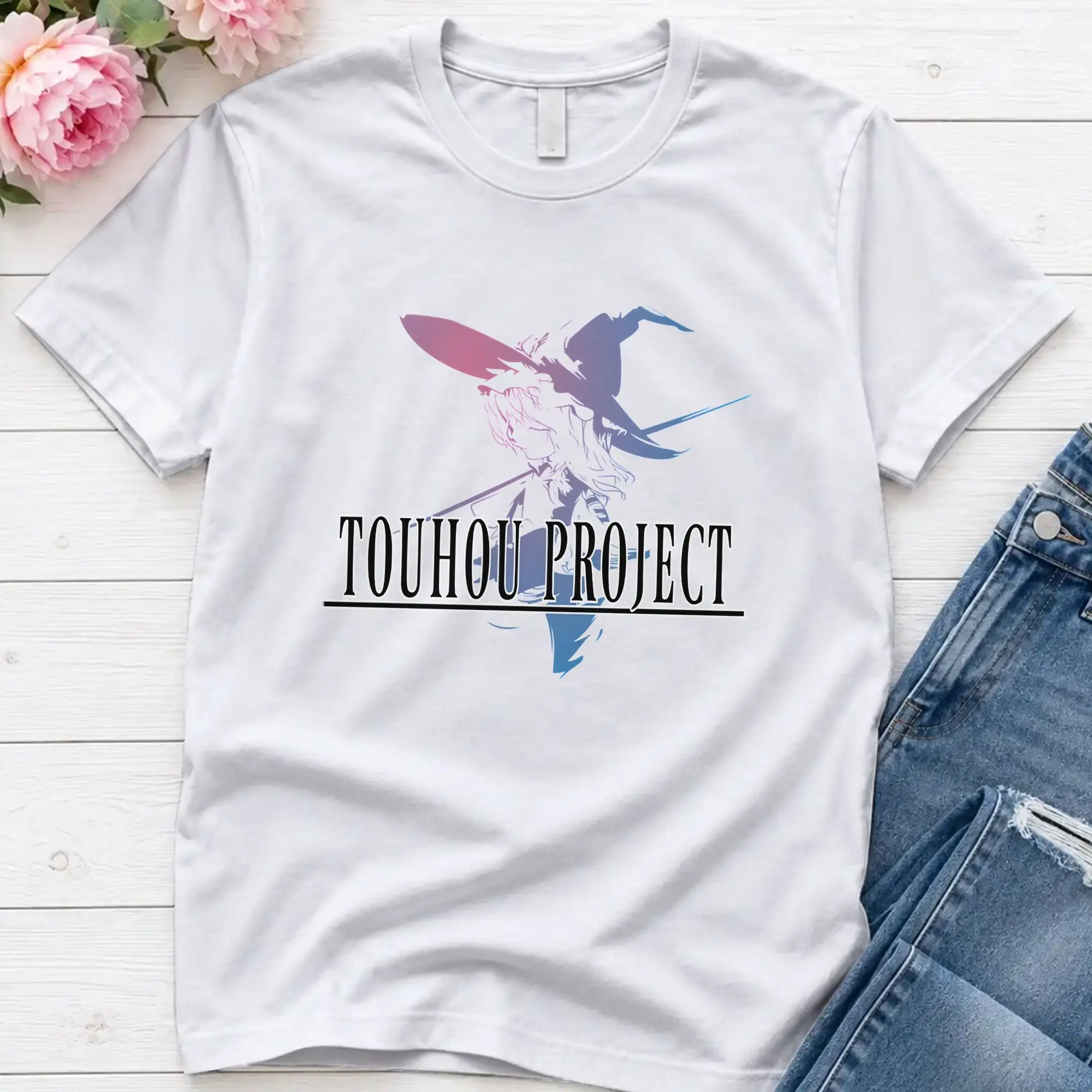 Touhou Witch Logo  T-Shirt Summer Touhou Project Hip Hop T-Shirts Mens Cotton O Neck Plus Size Tees Short-Sleeve Vintage Tops