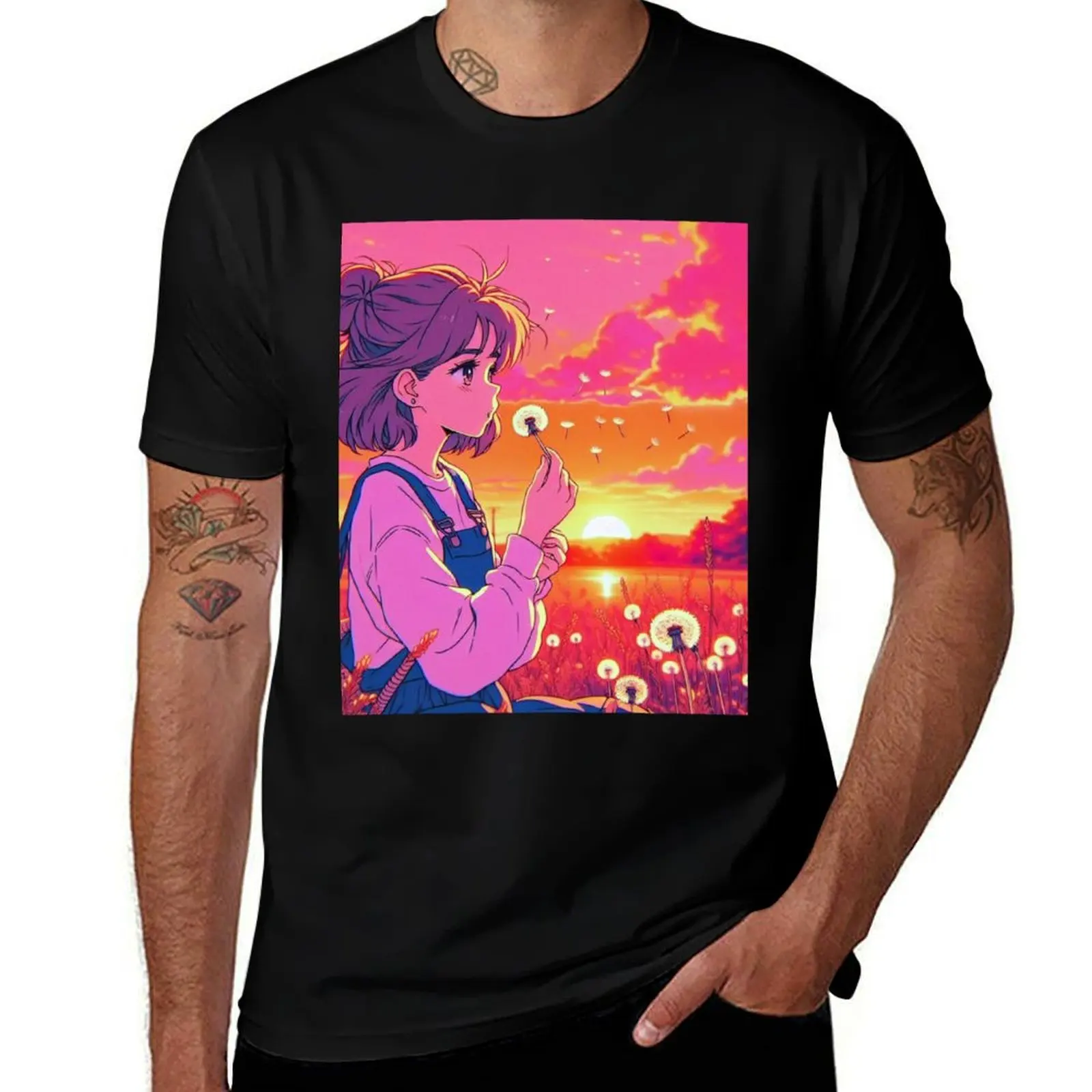 

Just A Girl Who Loves Anime Sunset & Making Dandelion Wishes T-Shirt man t shirt graphic T-Shirt