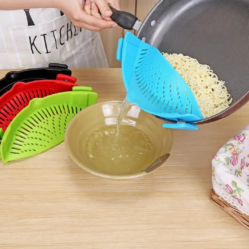 Universal Silicone Clip on Pan Pot Strainer Anti Spill Pasta Pot Strainer Food Grade Fruit Colander for Pasta Fruit Vegetable