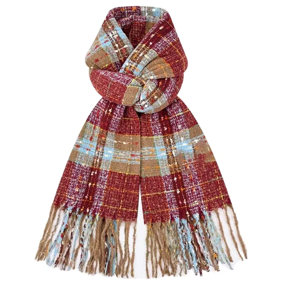 

Shawl Soft Plaid Knitted Scarf Cold-proof Classic Long Tassel Neckscarf Polyester Korean Style Women Thickened Scarf Autumn