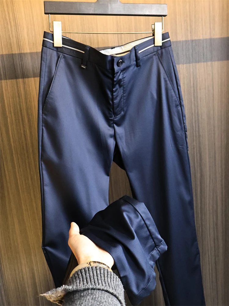 

Busin Casual Men's Straight Leg Pants Drape Luster Spring Summer 2025 Faion Urban Sle Youth Daily Wear Pure Color