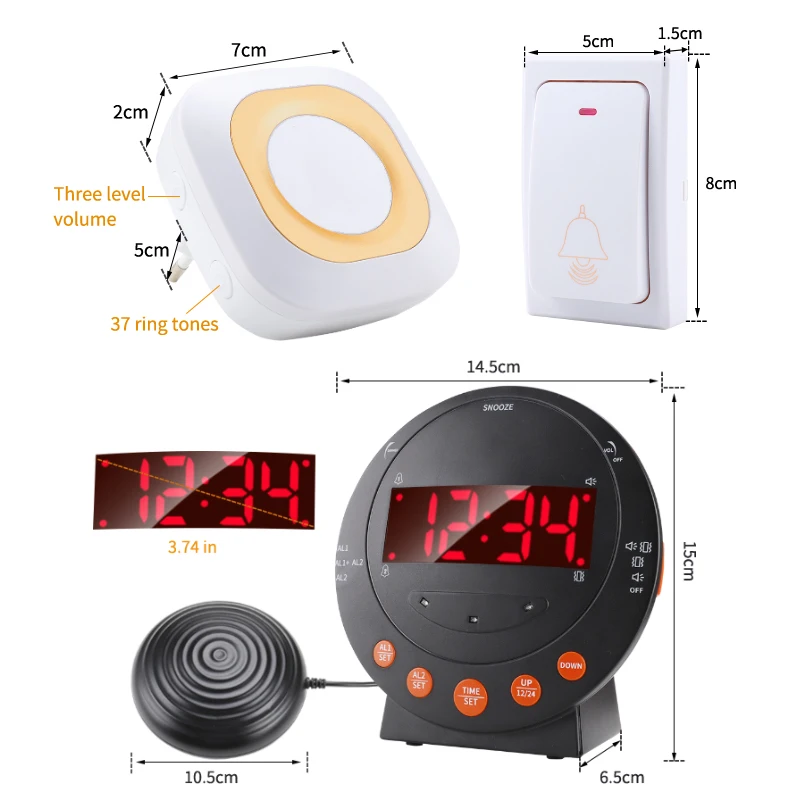 Digital Loud Speaker LED Flashing Light Vibrating Ring Alarm Clock Hearing Impaired Alert System for Heavy Sleepers Deaf view 6