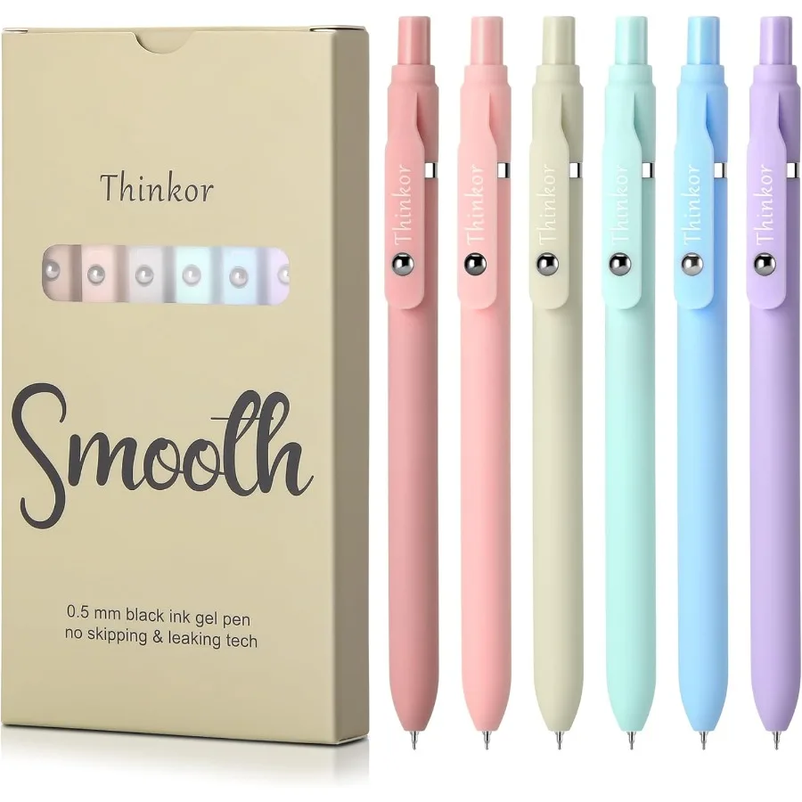 

Гелевые ручки 6 шт. 0,5 мм, быстросохнущие черные чернильные ручки, гладкие ручки с тонкими точками, милые офисные школьные принадлежности, подарки для женщин, 6 шт.