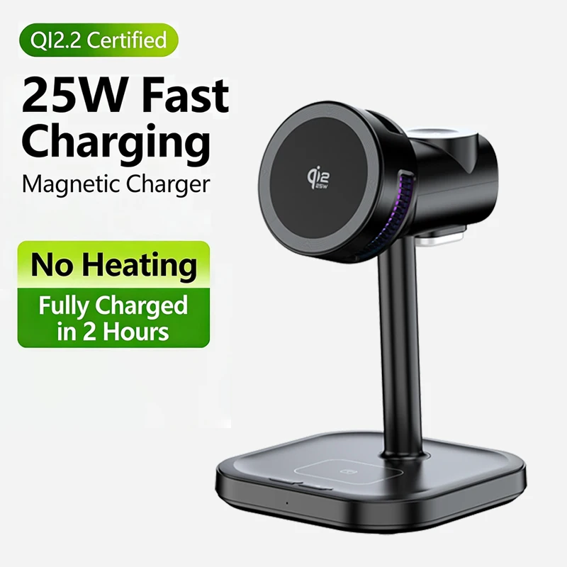 ICE Cooling Qi2 Rotation Magnetic Wireless Charger Stand Fast Charging For iPhone 16 15 14 13 Pro Max Apple Watch 2-8 Airpods