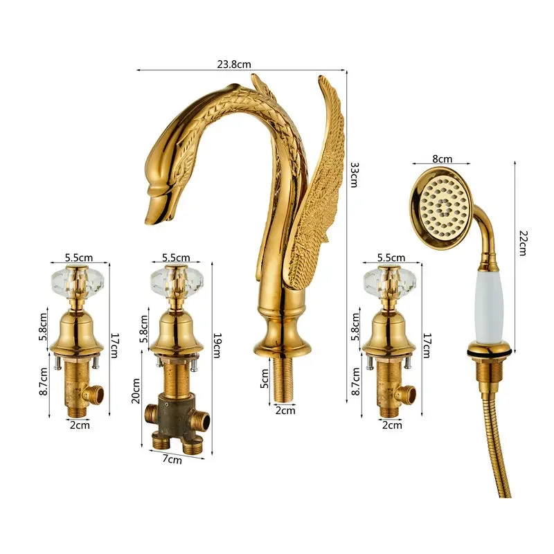 Bathroom Faucet Gold Bathtub Shower Head Swan Widespread Basin Mixer With Hand Showe Head Hot And Cold Water Tap