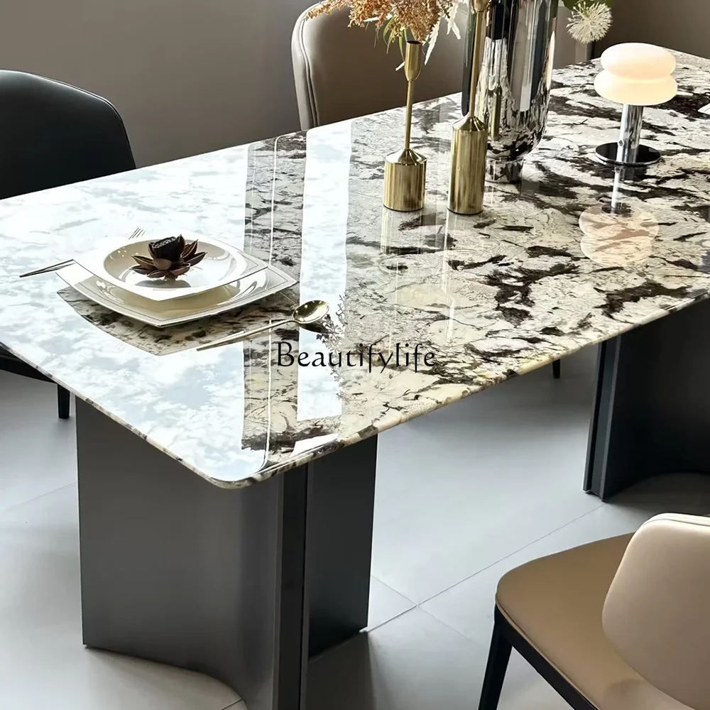 

Natural snow mountain orchid luxury stone dining table modern simple household light luxury high-end rectangular dining table