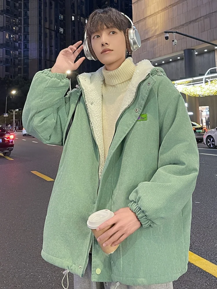 

Мужская вельветовая куртка на флисовой подкладке с капюшоном, утепленная, молодежная, повседневная, теплая верхняя одежда в американском стиле, на молнии