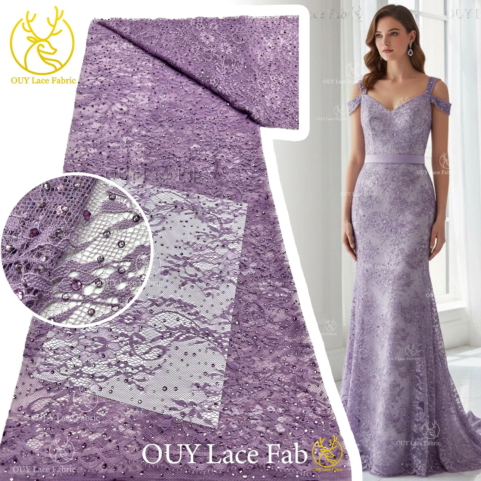 5 Yards französische Stickerei-Tüll-Diamantspitze, nigerianische afrikanische Pailletten-Perlen-Spitze für Damen, Partykleid, Hochzeitskleid, Nähen – Detail 5