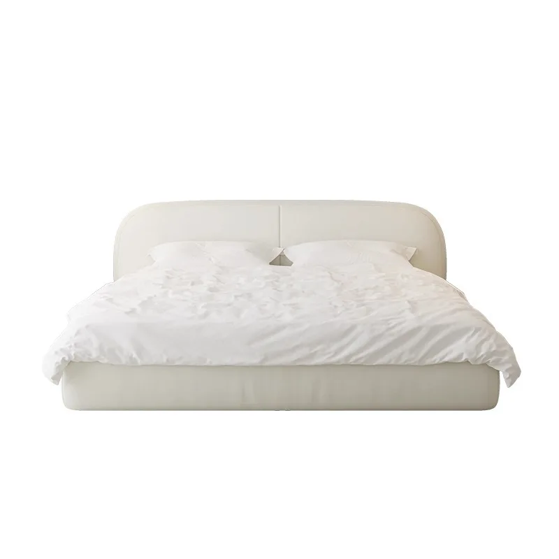 Italian light luxury minimalist leather first layer cowhide bed master bedroom soft bag modern minimalist leather art storage
