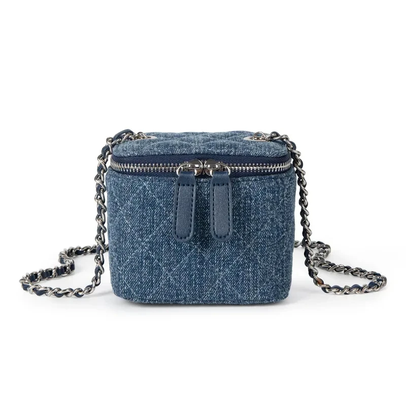 Mini Denim Crossbody Bags for Women 2024 Lingge Chains Shoulder Bag Fashion Brands Box Bag Lipstick Coins Purses and Handbags