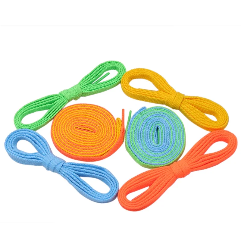 Coolstring 7MM Eye-Catching Bright Solid Color Flat Shape Shoelaces Double-Layer Polyester with Plastic Tips for Drop-Shipping