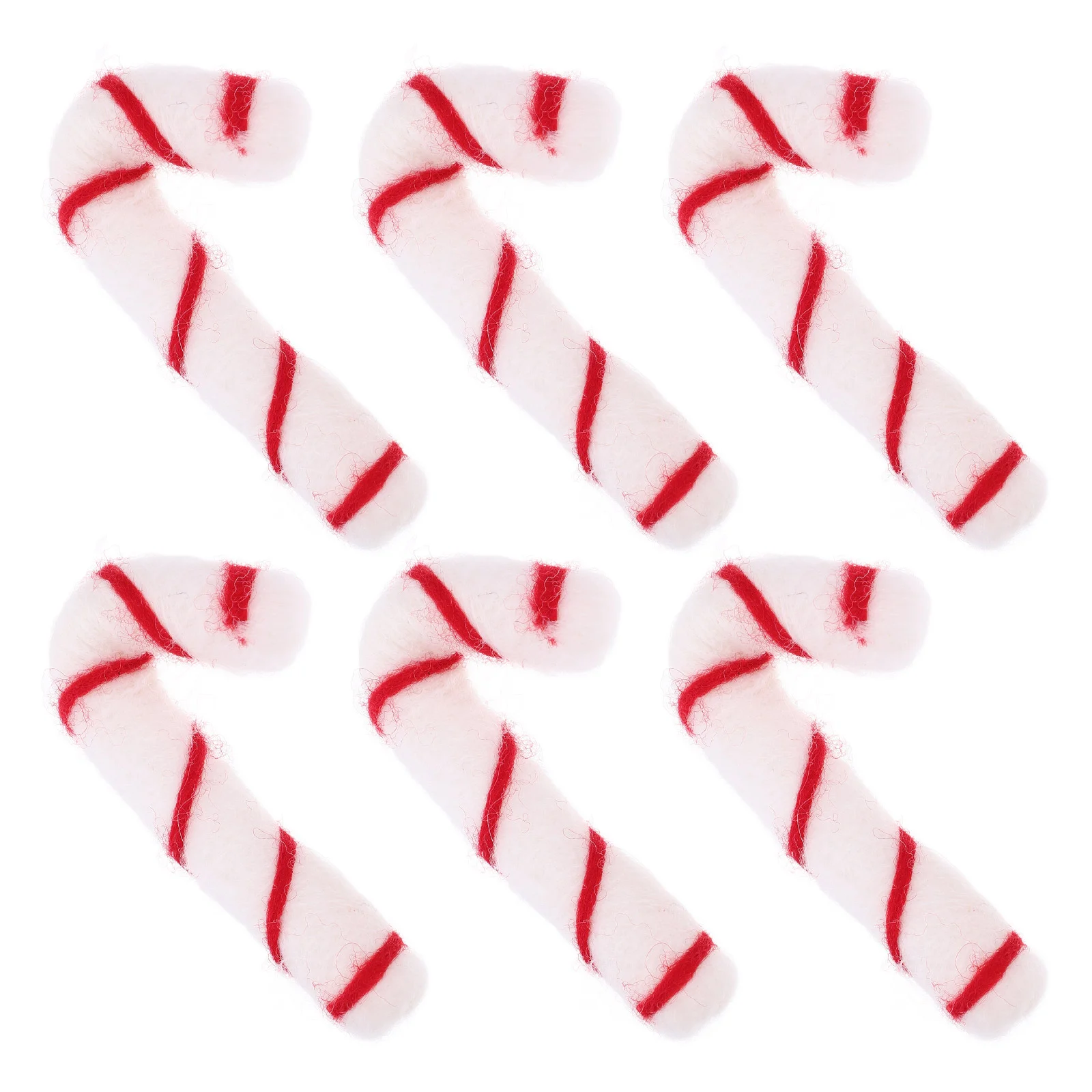 6 Pcs Christmas Ornaments Wool Felt Crutches Decorations DIY Candy Cane Charms Lollipop