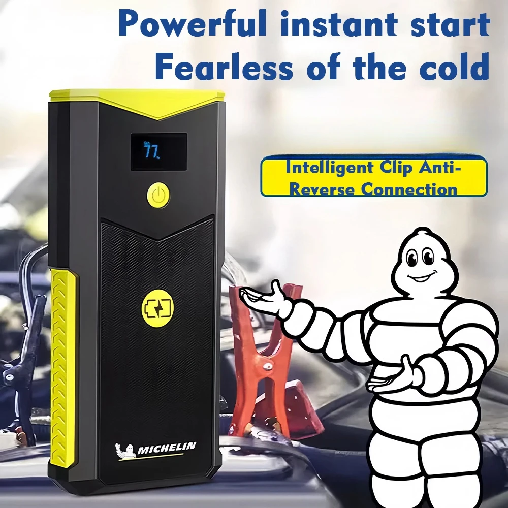 Michelin Car Emergency Starting Power Supply With Large Capacity Of 12V connected to the battery to ignite power bank to start