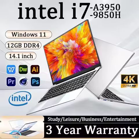 NEW 14.1 inch Slim Office Laptop Intel Core i7 9850H Windows 11 12GB RAM 1TB 2TB SSD PC Gamer Intel Atom A3950 NotebooK Computer