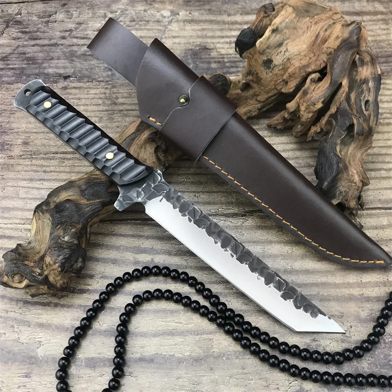 Multi-purpose outdoor military tactical knife, EDC fixed blade knife and sheath, camping survival knife, hunting knife