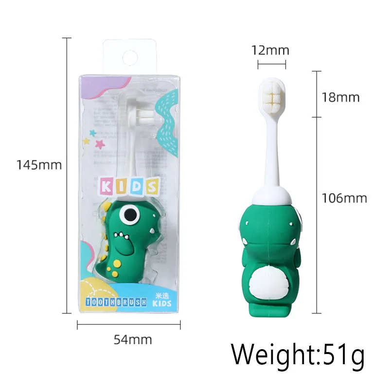 Children's Toothbrush Single Pack Cute Cartoon Dinosaur Non-slip Fine Bristle Brush Soft Baby Kids Teeth And Oral Cleaning