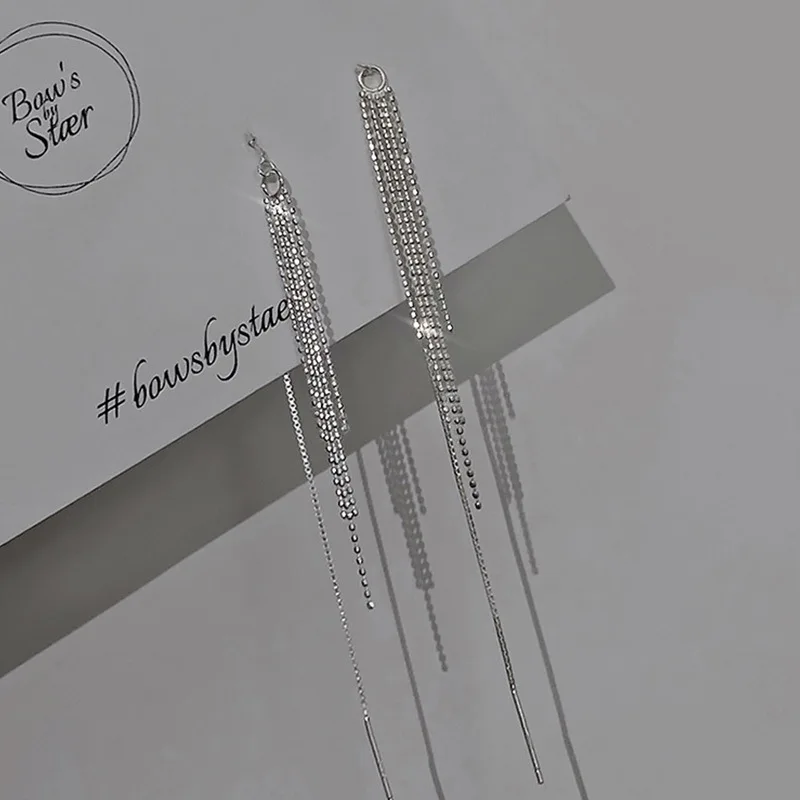 

925 Sterling Silver Luxury Jewelry Gift Tassels Drop Women's Earrings Wedding Chrome Accesories Jewellery Prevent Allergies