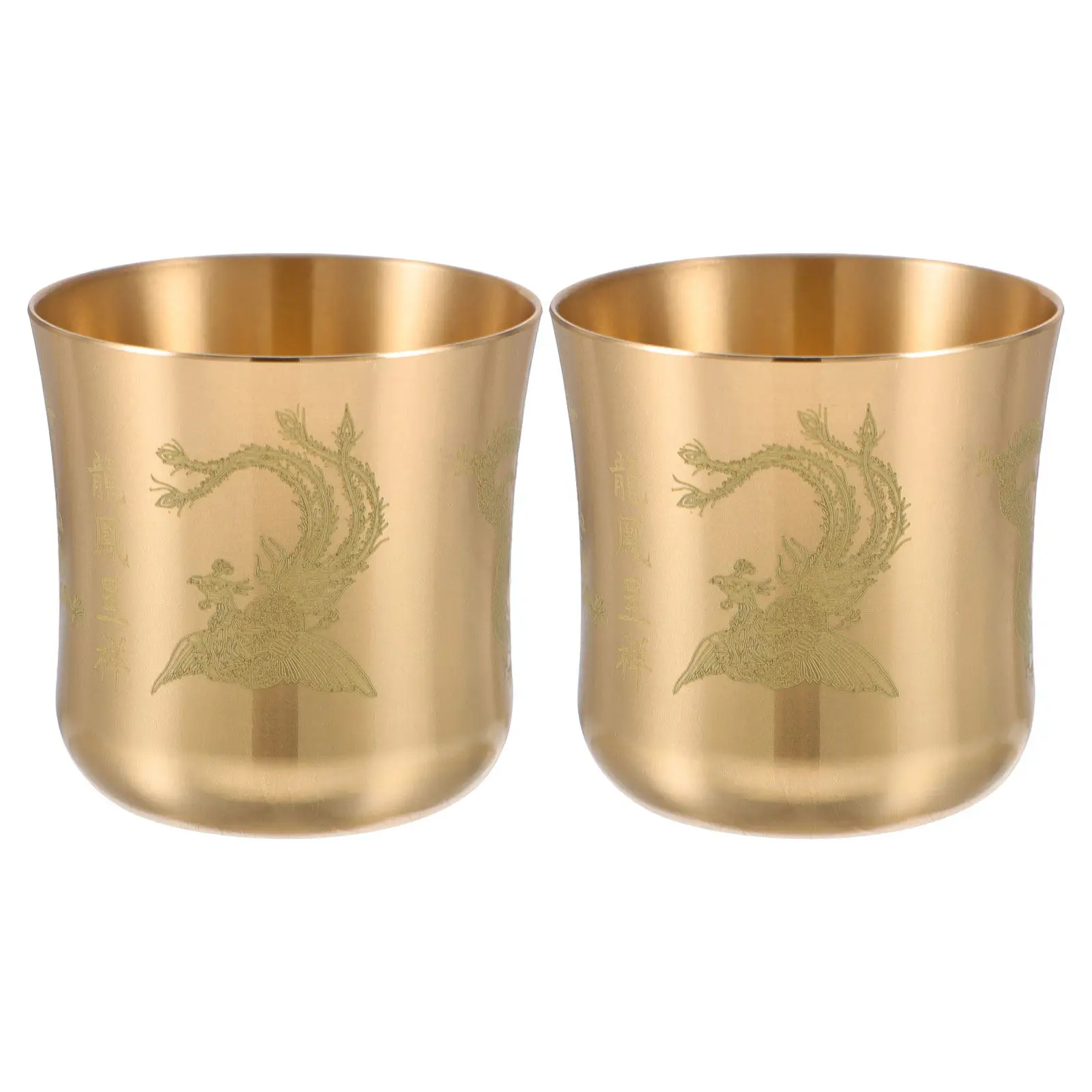 2Pcs Brass Dragon Chalice Vintage Oriental Tea Mug Decorative Offering Cup Altar Bowl Buddhist Temple Worship Metal Offering Cup - view 3
