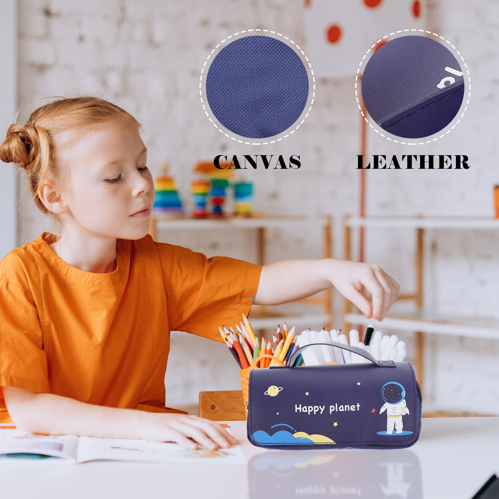

Multifunction Canvas Pencil Case Double Zipper Pen Pouch Kids Students Gift Stationery Box Household Daily Use Storage