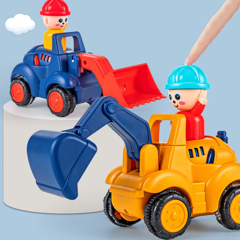 Children Pull Back Car Toy Simulation Press Engineering Vehicle Excavator Road Roller Small Shovel Car Toy Model Inertia Car Toy