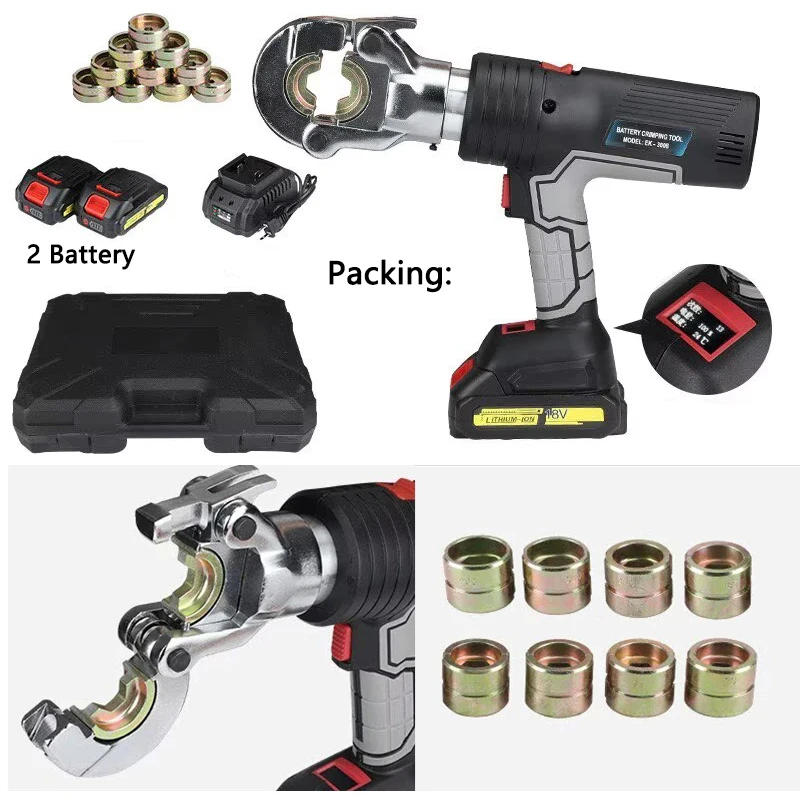 Digital Display Lightweight Electric Hydraulic Crimping Pliers EK-300 Copper Aluminum Terminal Crimping Pliers Rechargeable
