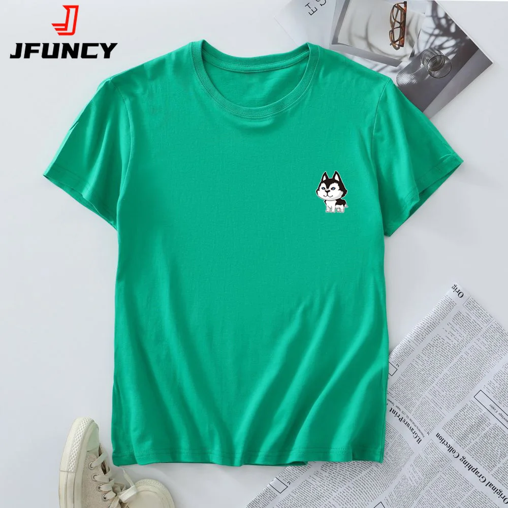 

100% Cotton Women's T Shirt Summer Woman Tshirt Female T-shirt Cute Dog Graphic Short Sleeve Tee Top 2025 Women Clothing